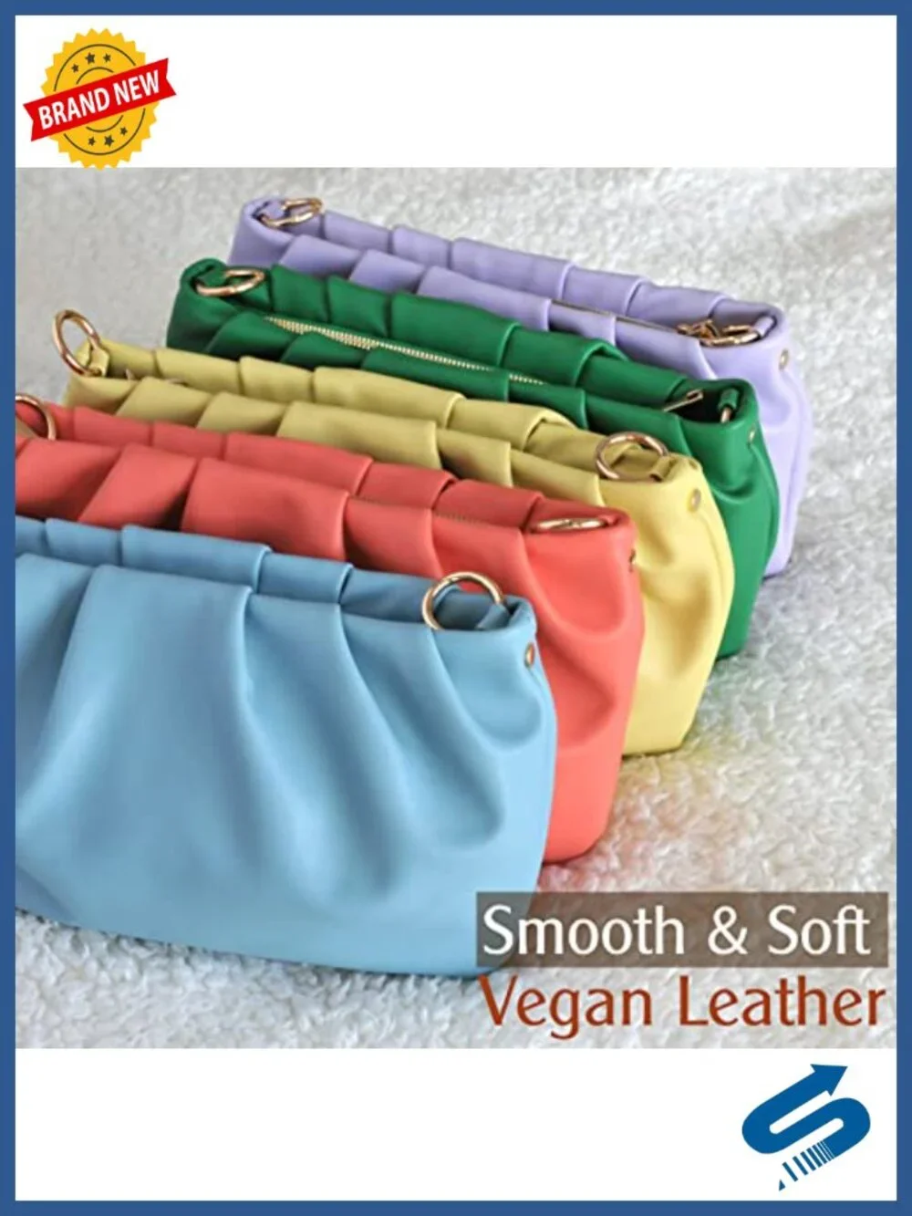 Women Ruched Hobo Bag, Vegan Faux Leather Crossbody Clutch, Adjustable Chain